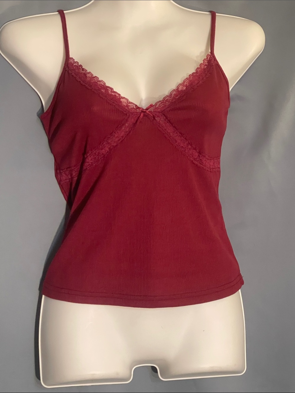 Lace-Trim Ribbed Cami in Deep Red